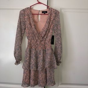 Lulus pink floral tiered mini dress